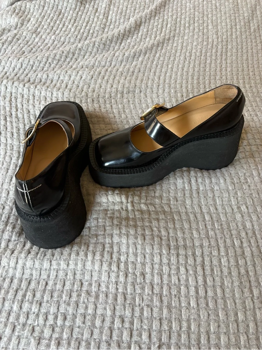 Maison Martin Margiela Black Patent Leather Platform Mary Jane Platforms
